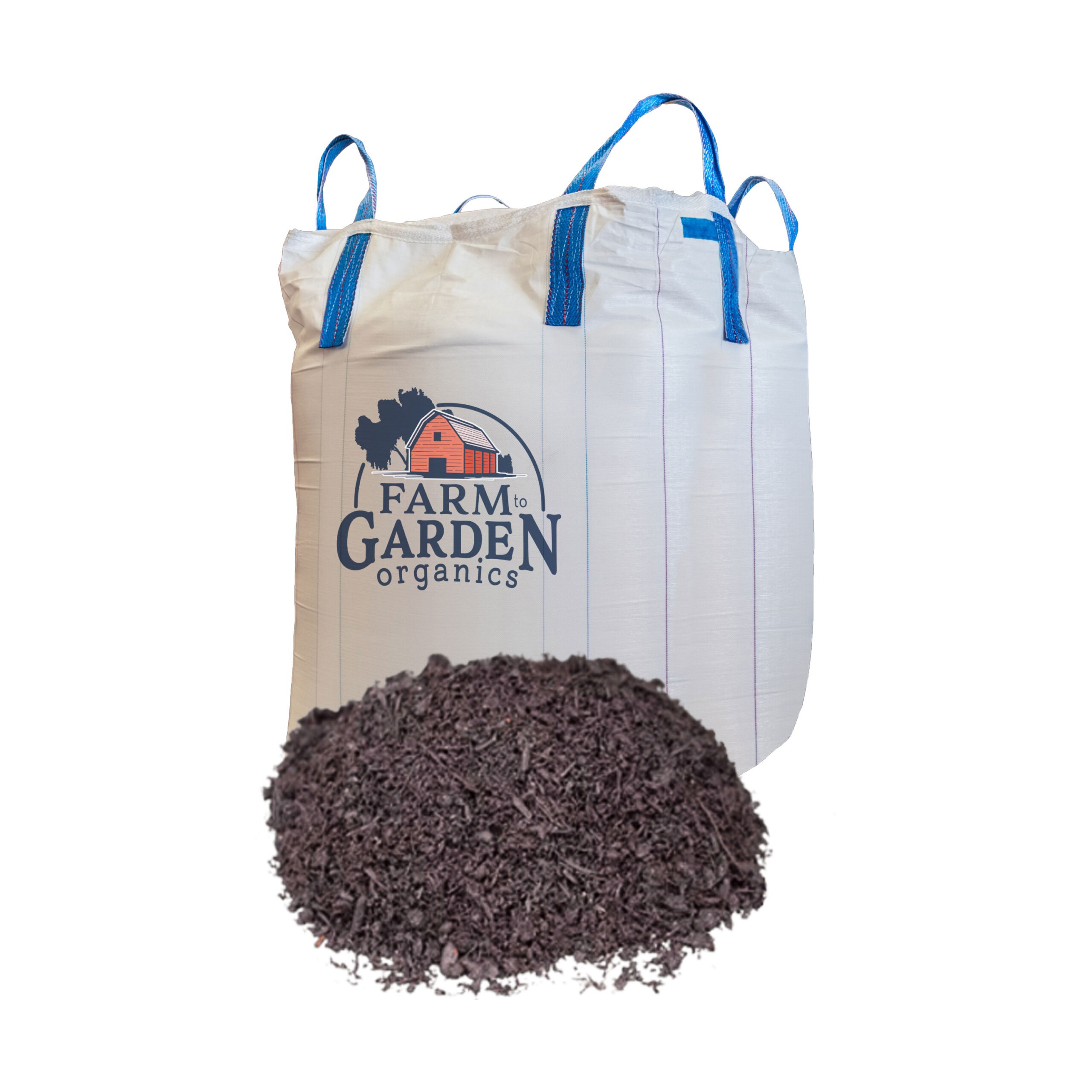 bulk bag with farm to garden logo and pile of ultra fine soil developer